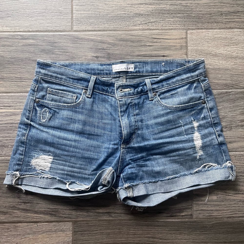 LOFT Distressed Blue Jean Shorts